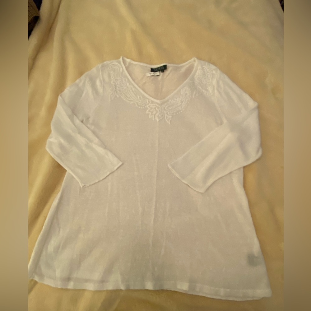 Lauren By Ralph Lauren Linen Sweater With Embroidery Around Neck. Size 2X